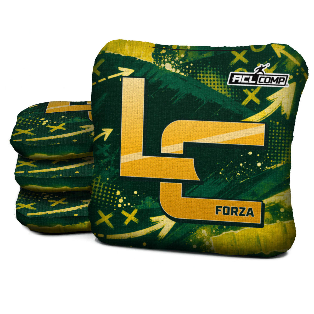 Green Bay football cornhole bags, Forza - 6/9 - ACL COMP, Dark green, Gold