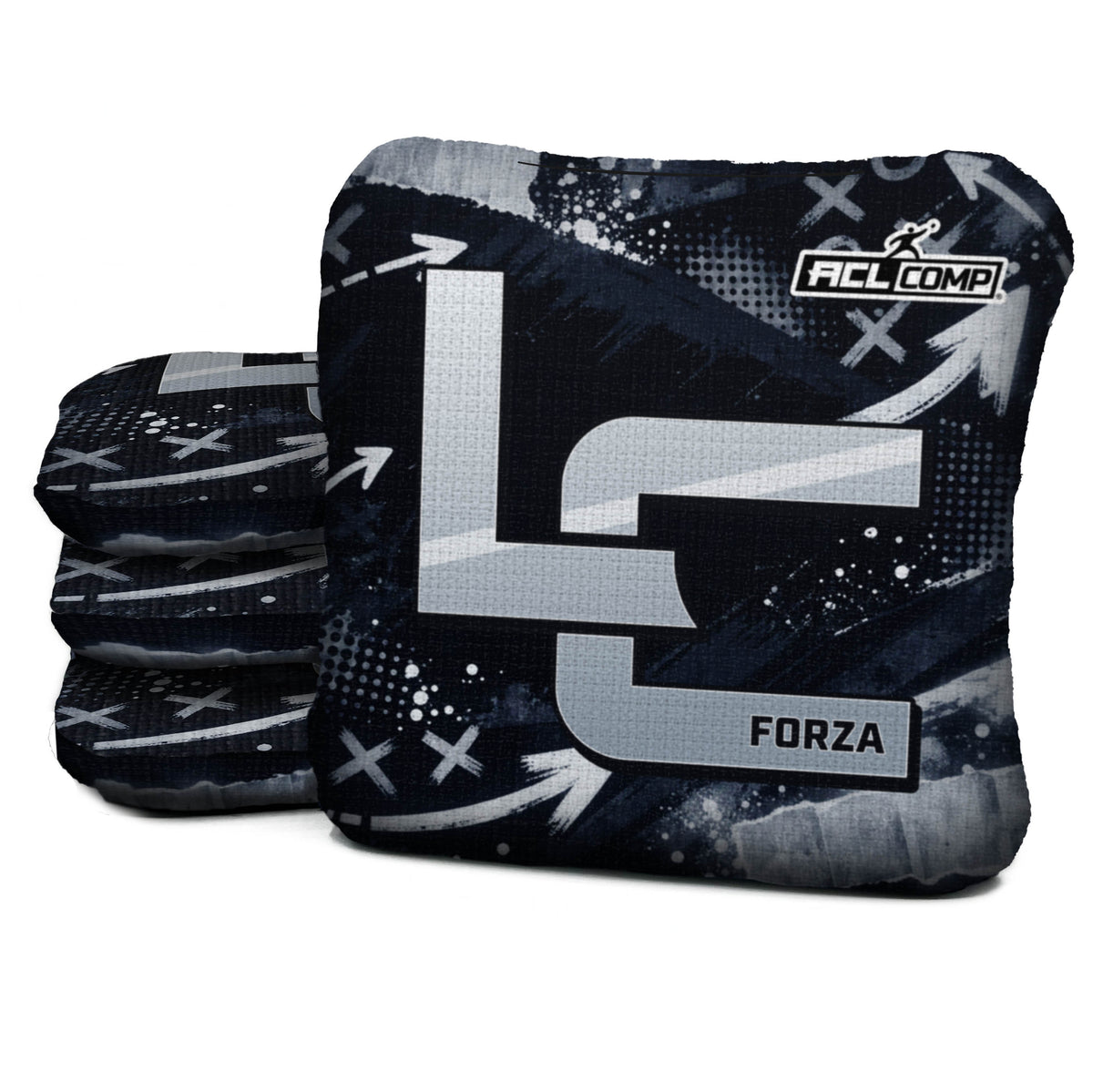 Las Vegas football cornhole bags, Forza - 6/9 - ACL COMP, Black, Silver