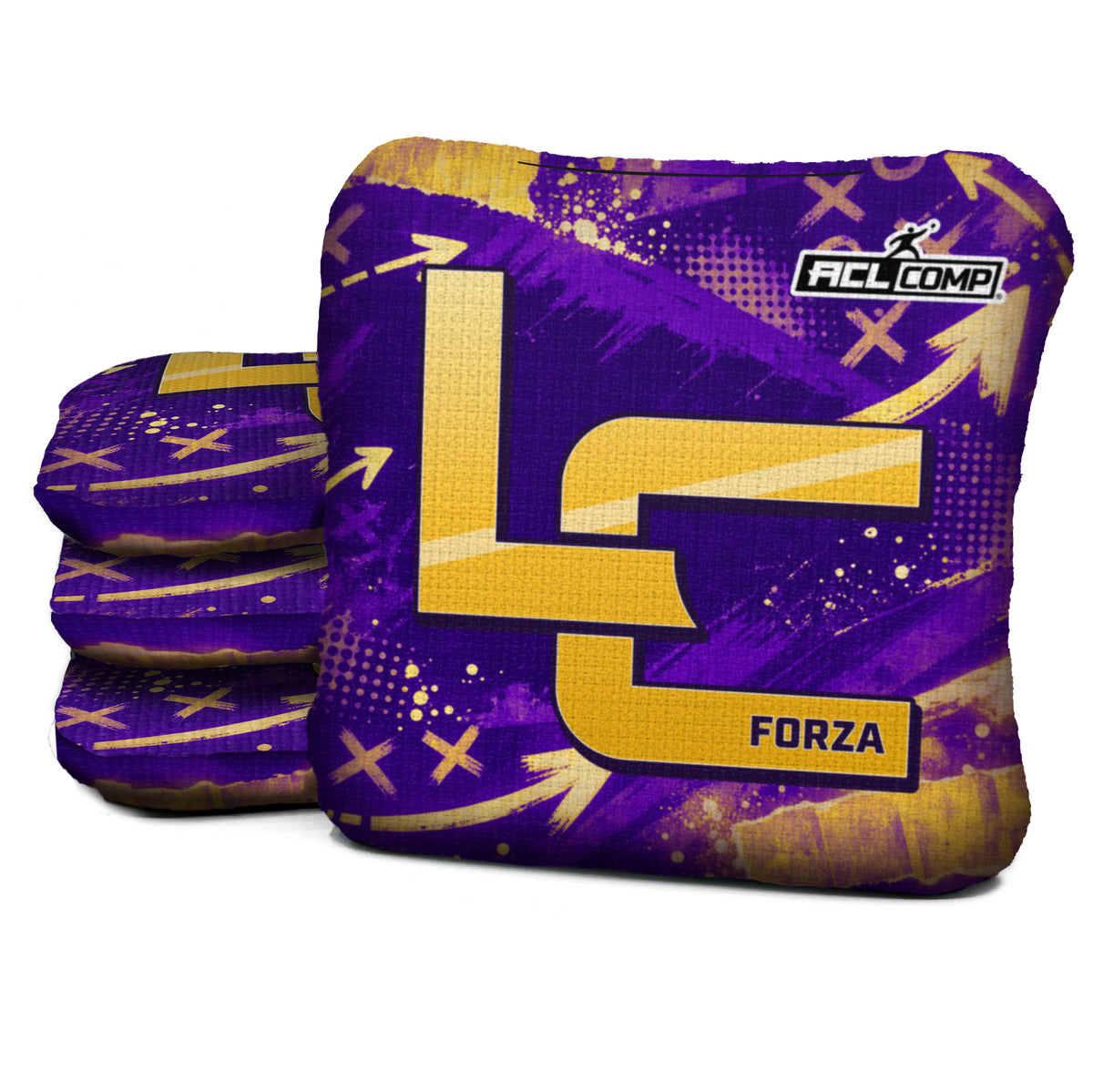 Minneapolis football cornhole bags, Forza - 6/9 - ACL COMP, Purple, Gold