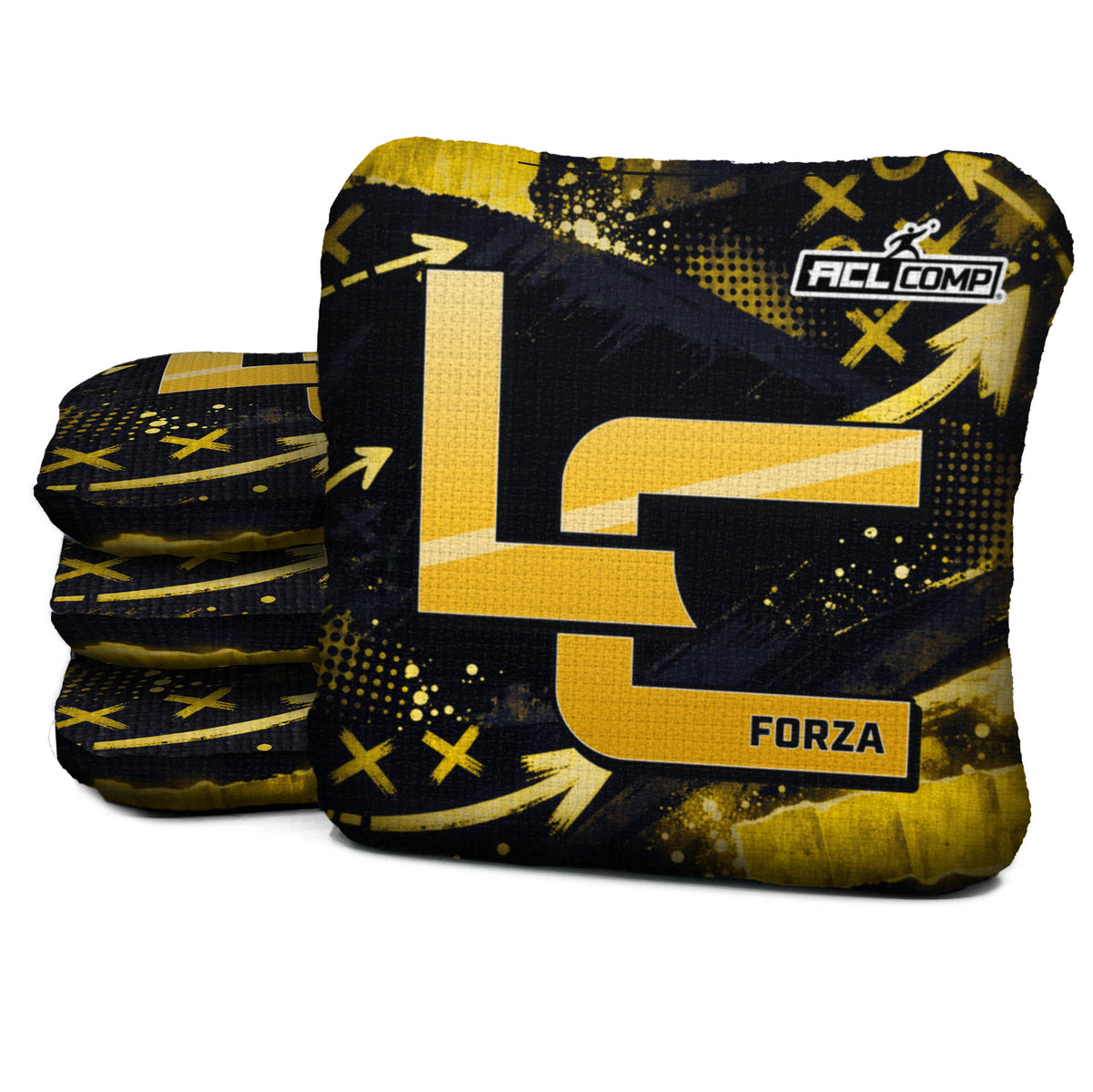 Pittsburgh football cornhole bags, Forza - 6/9 - ACL COMP, Black, Gold
