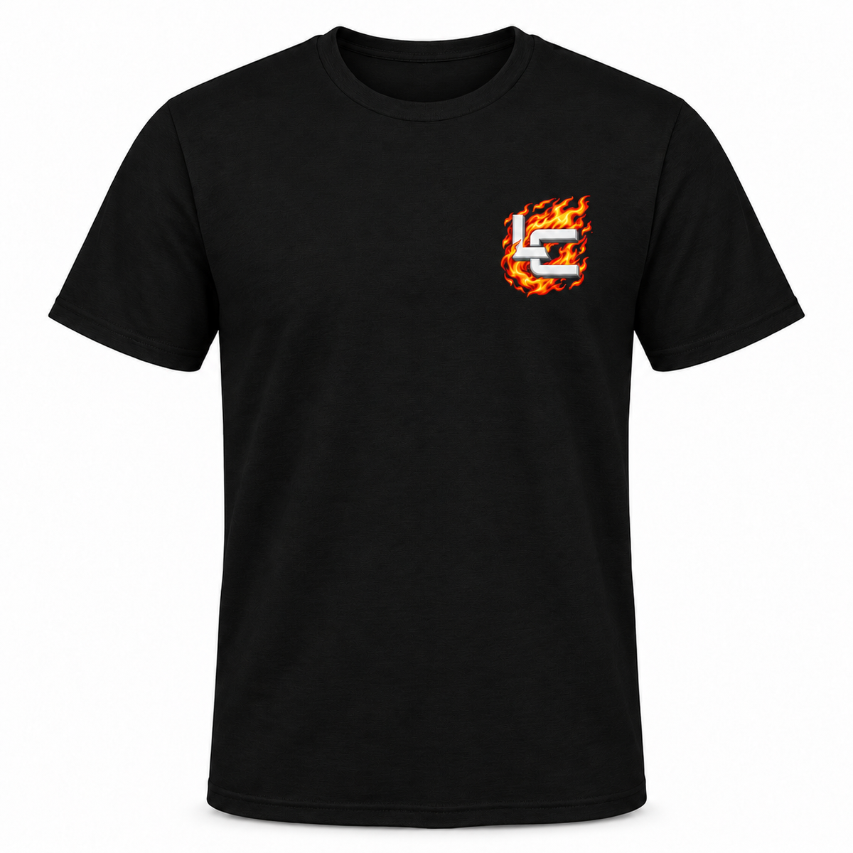Logic LC Flame T-Shirt in solid Black with a small left-chest LC flame logo