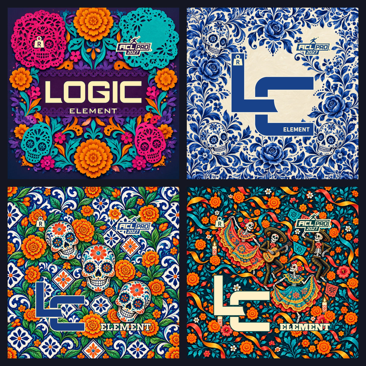 Papel Fiesta, Calavera Cobalt, Calavera Marigold Mosaic and Calaca Fiesta Ribbons by Logic Cornhole