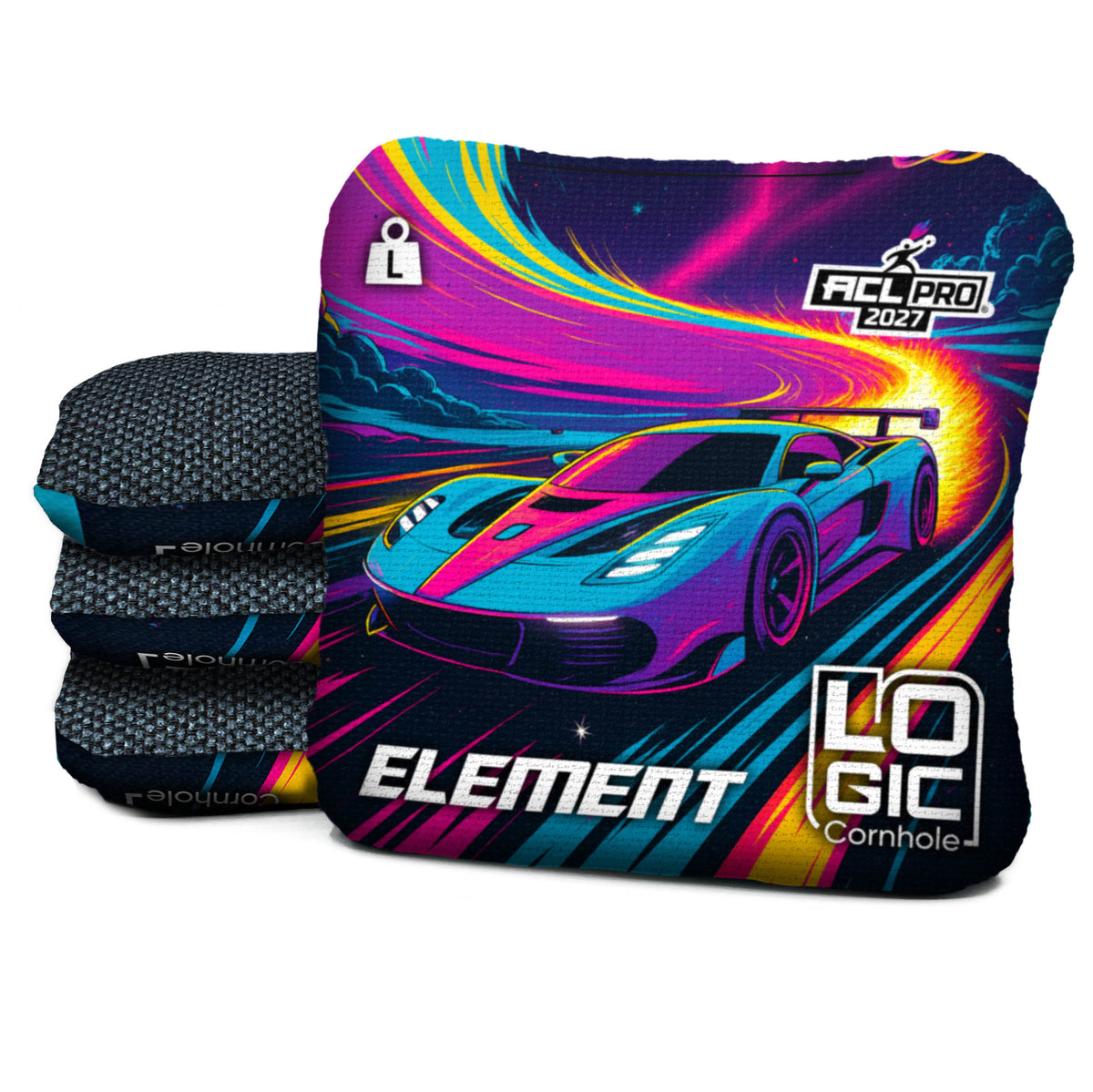 Future Race 2027 EL-L Logic Cornhole bag mockup
