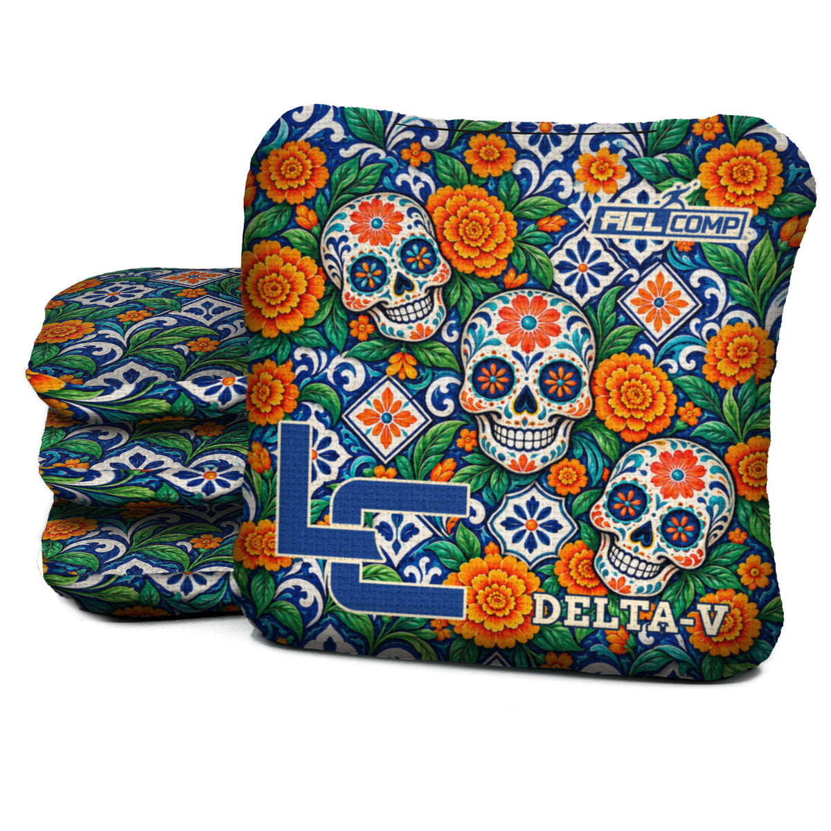 Calavera Marigold Mosaic cornhole bags — Delta-V - 5/8 - ACL COMP