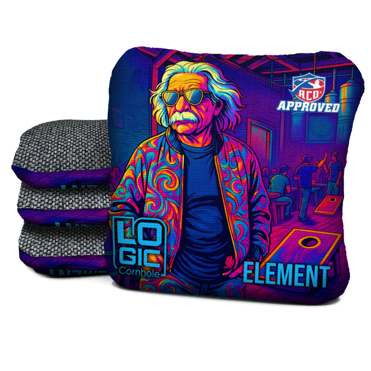EL-ACO-EINSTEIN cornhole bag mockup