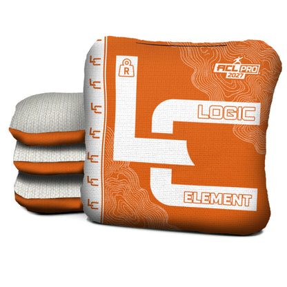 Contour Orange element R ACL PRO cornhole bags with Parchment carpet