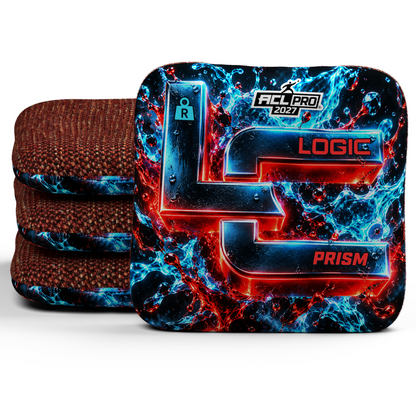 Chrome Splash Prism R ACL PRO 2027 cornhole bags — Signature stack with Red carpet