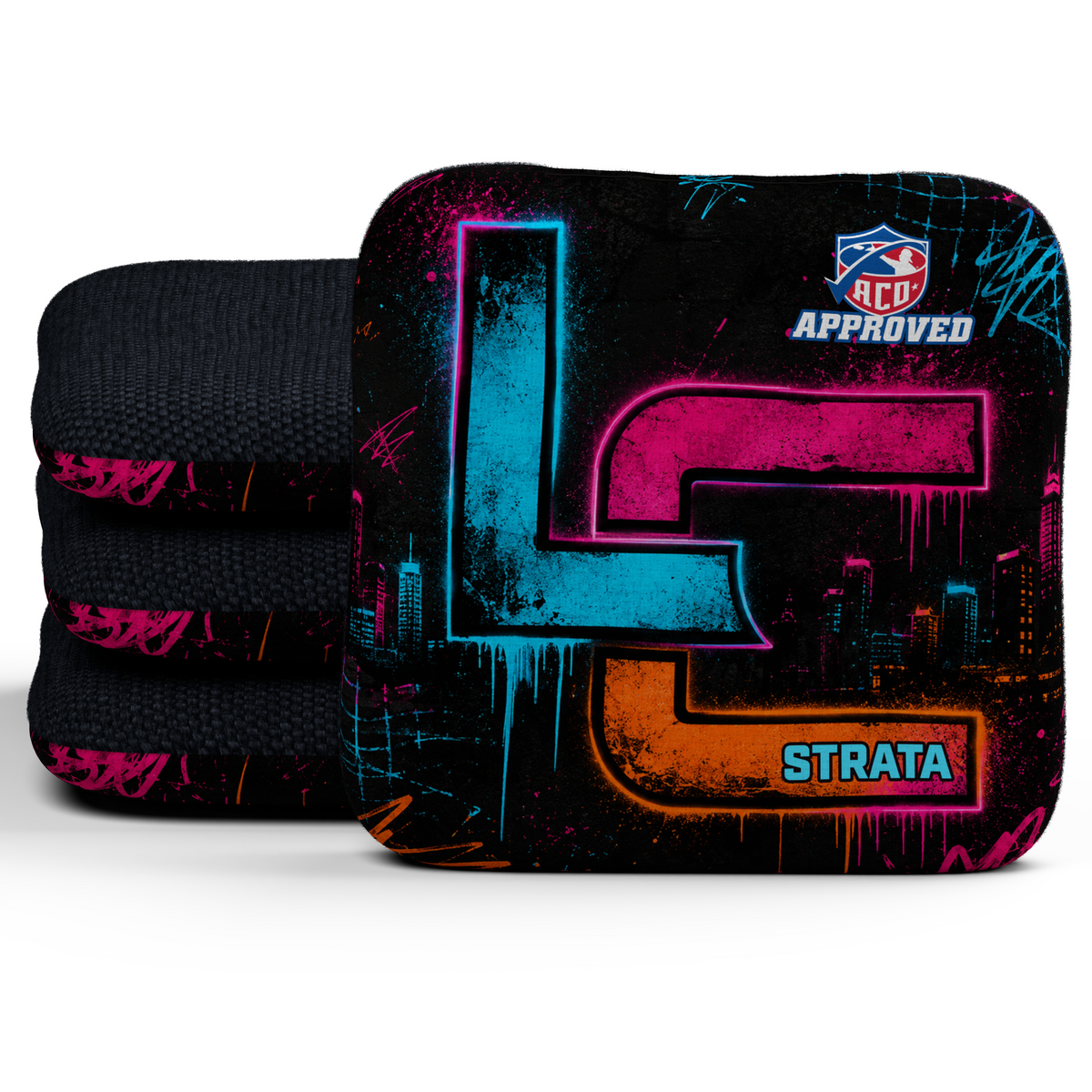 ST-ACO-NEON-AFTERDARK Strata set of four with navy carpet
