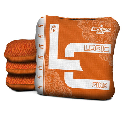Contour Orange zinc H ACL PRO cornhole bags with Orange carpet