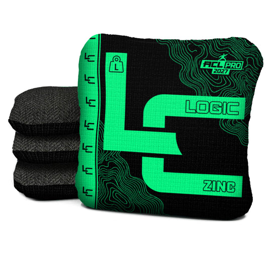Contour BLACK GLOW zinc L ACL PRO cornhole bags with Black carpet