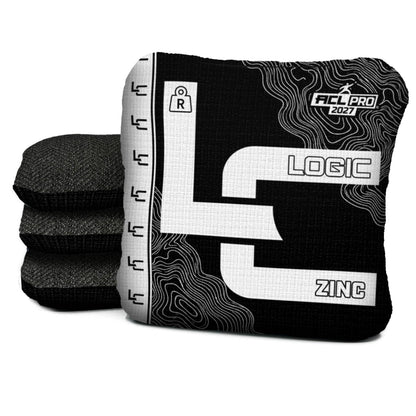 Contour BLACK WHITE zinc R ACL PRO cornhole bags with Black carpet