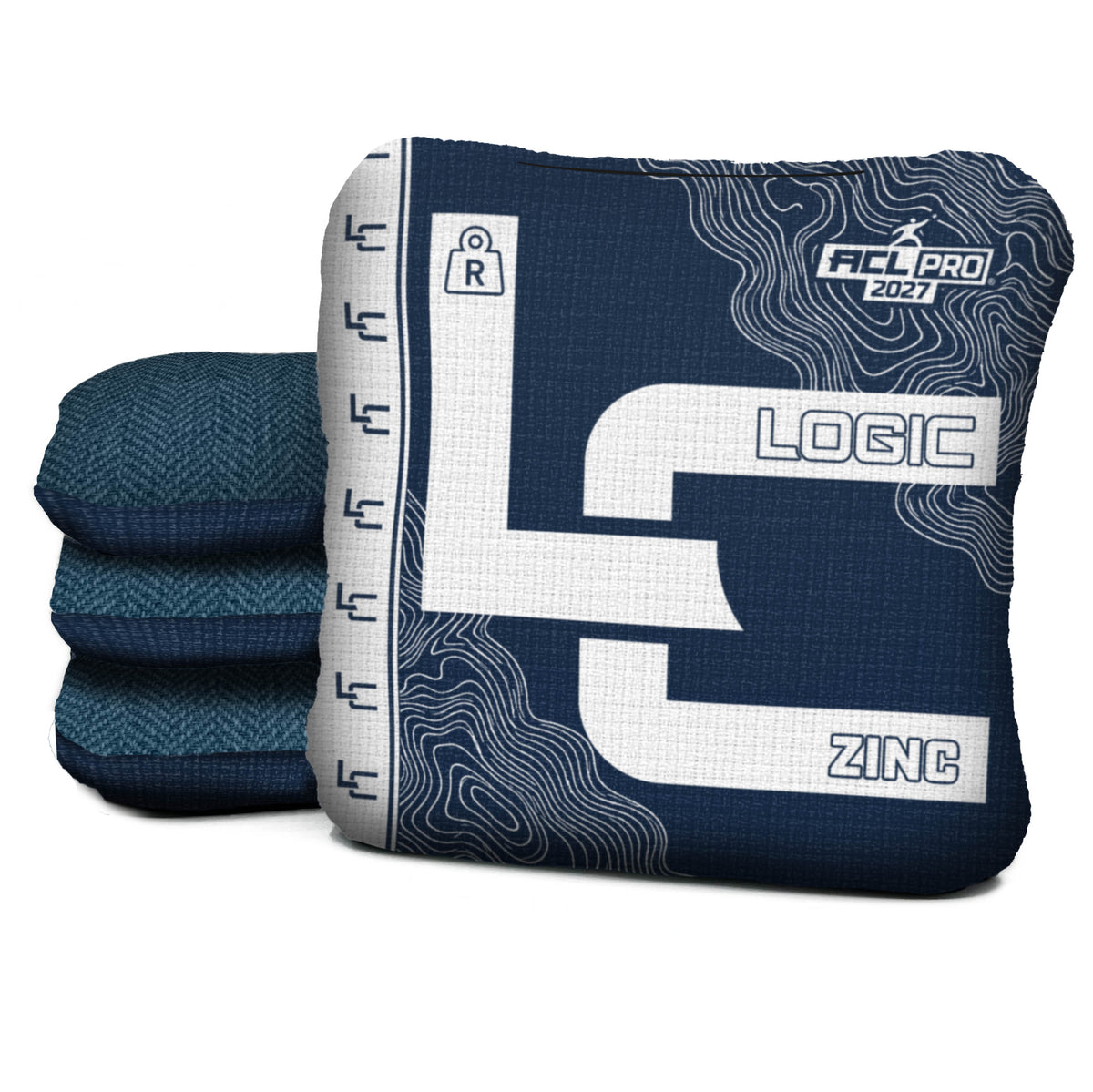Contour MARINE WHITE zinc R ACL PRO cornhole bags with Navy carpet