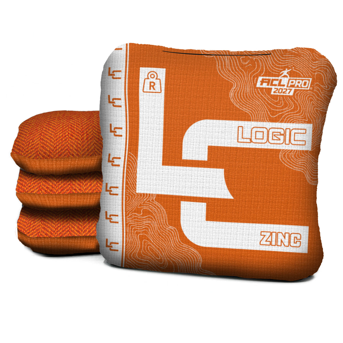 Contour Orange zinc R ACL PRO cornhole bags with Orange carpet