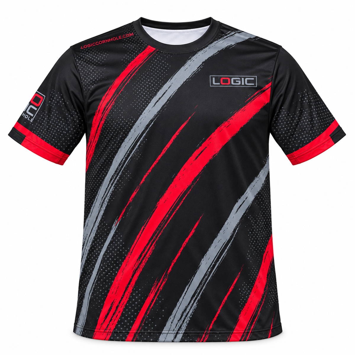 Logic Circular Brush red short-sleeve jersey, front product mockup
