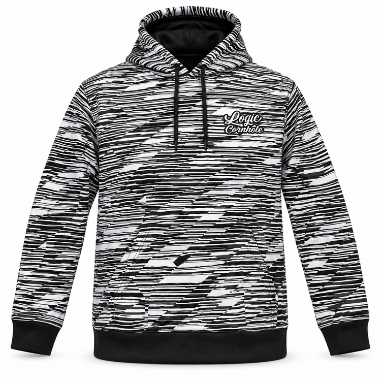 Logic Digi Drip black and white pullover hoodie, front product mockup