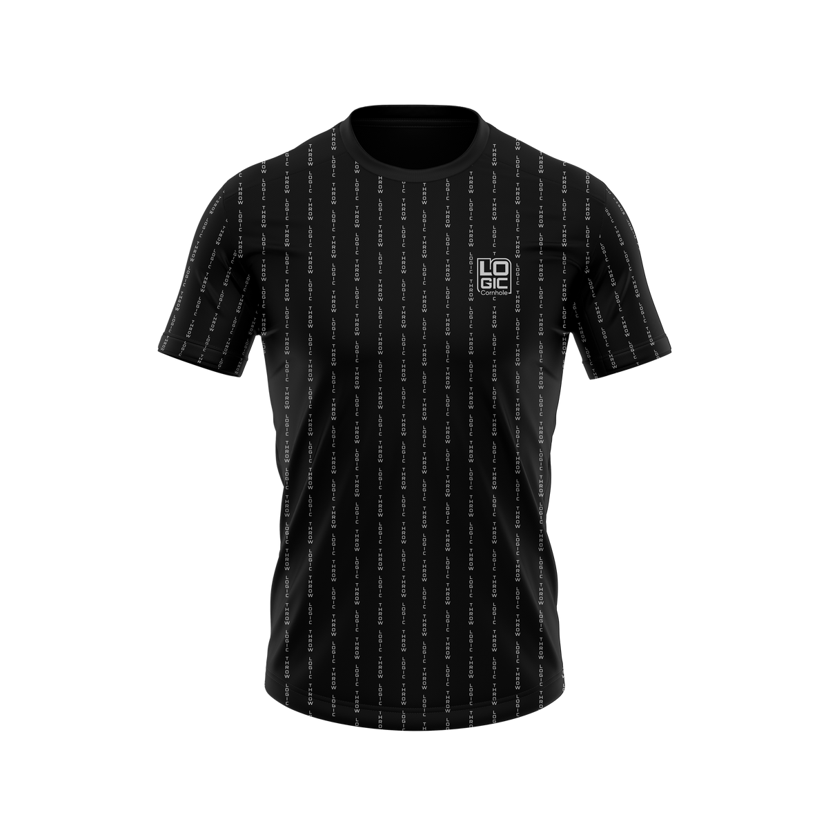 THROW LOGIC black pinstripe short-sleeve shirt, original front product mockup