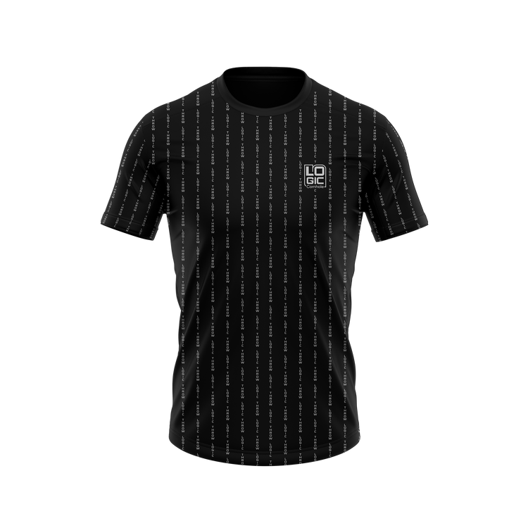 THROW LOGIC black pinstripe short-sleeve shirt, original front product mockup