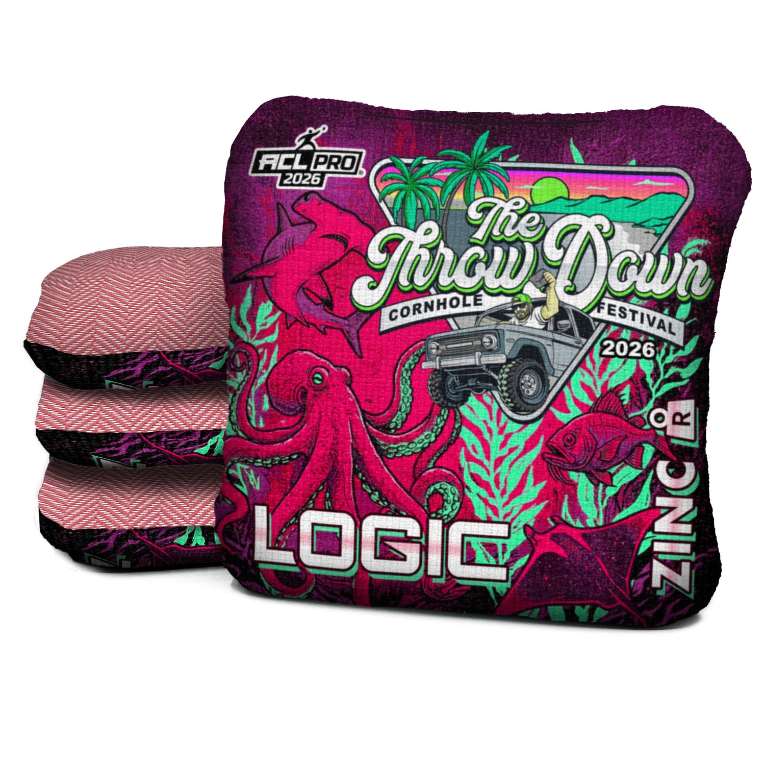 Deep Sea Pink Zinc ACL PRO 2026 Throw Down Cornhole Festival bags in regular weight
