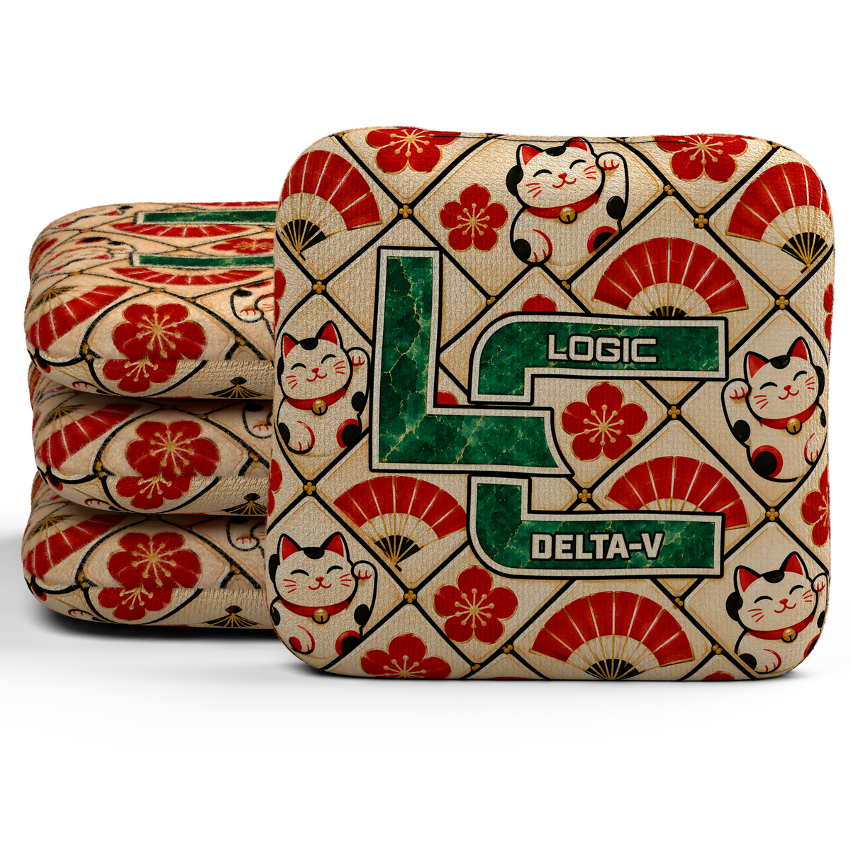 Lucky Jade Delta-V Unstamped Regular cornhole bags, set of four, with matching printed SFE slow sides.