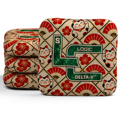 Lucky Jade Delta-V Unstamped S cornhole bags, set of four, with matching printed SFE slow sides.