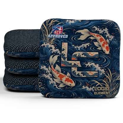 Koi LC Element ACO Regular cornhole bags, set of four, Midnight carpet.
