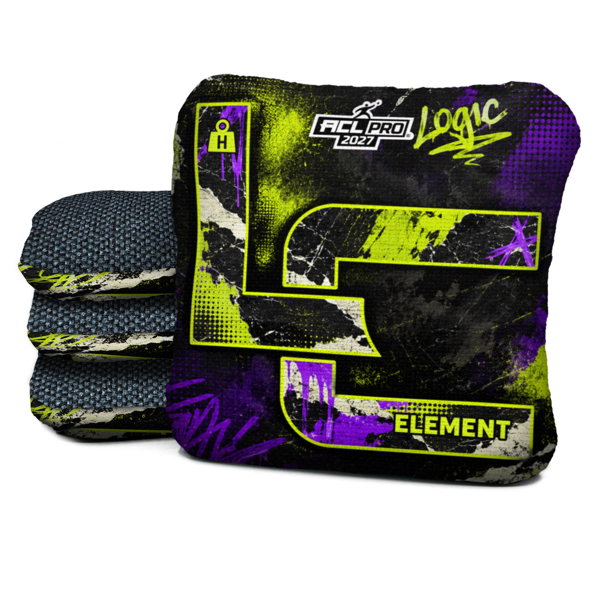 Acid Static EL-H cornhole bags with Midnight carpet