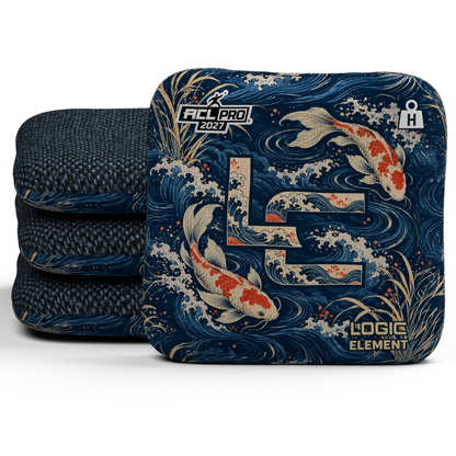 Koi LC Element ACL H (Heavy) cornhole bags, set of four, Midnight carpet.