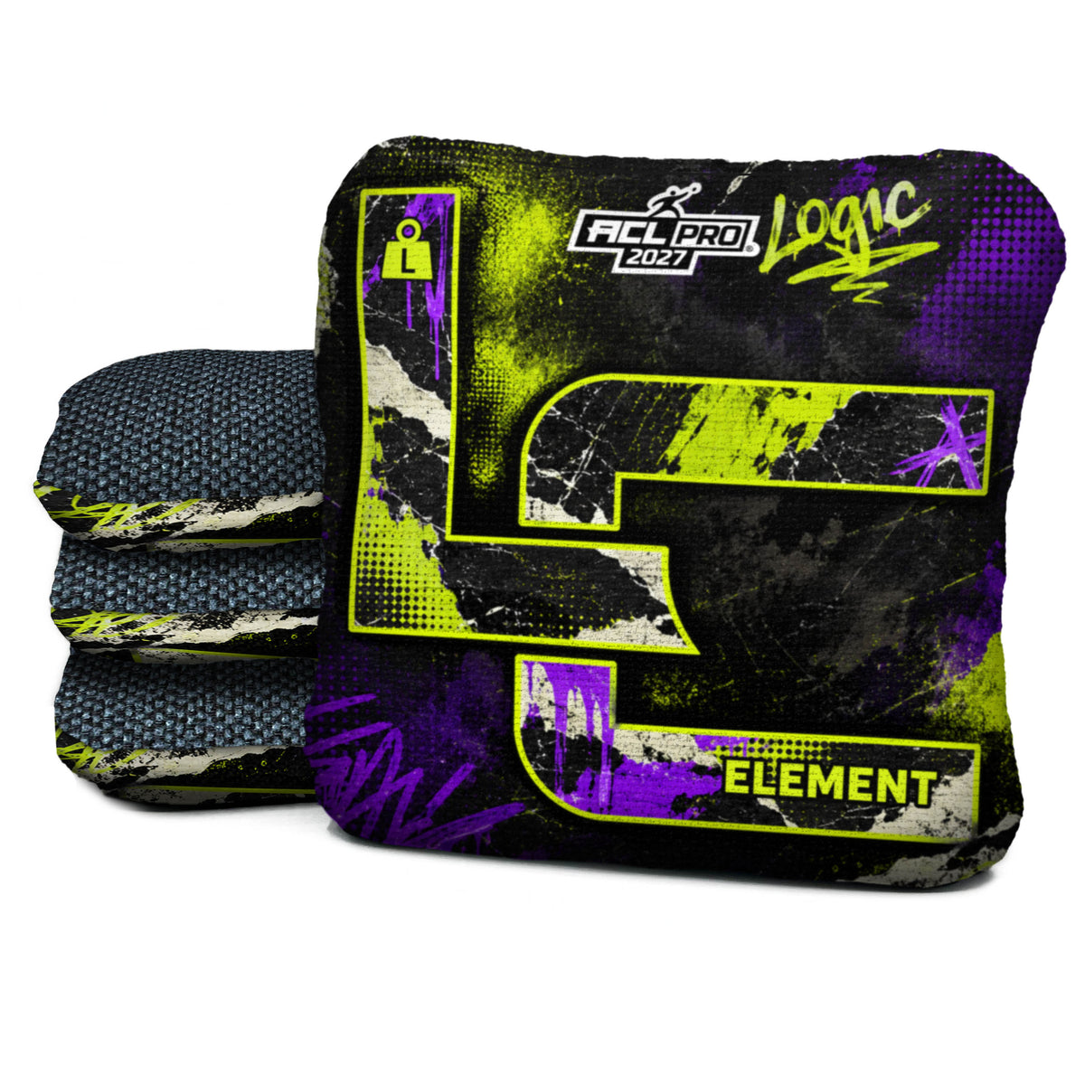 Acid Static EL-L cornhole bags with Midnight carpet