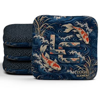Koi LC Element Unstamped Regular cornhole bags, set of four, Midnight carpet.