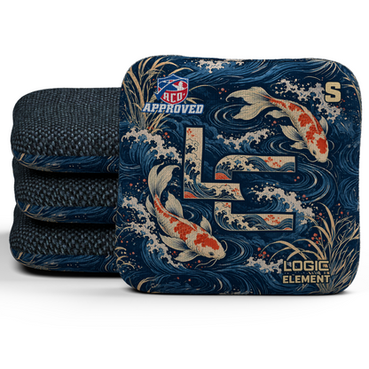 Koi LC Element ACO S cornhole bags, set of four, Midnight carpet.