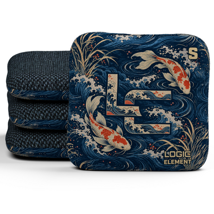 Koi LC Element Unstamped S cornhole bags, set of four, Midnight carpet.