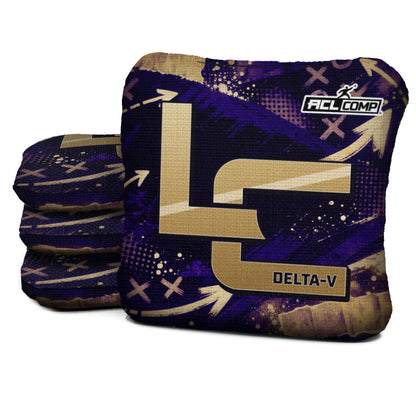 Baltimore football cornhole bags, Delta-V 5/8- ACL COMP, Purple, Gold, Black