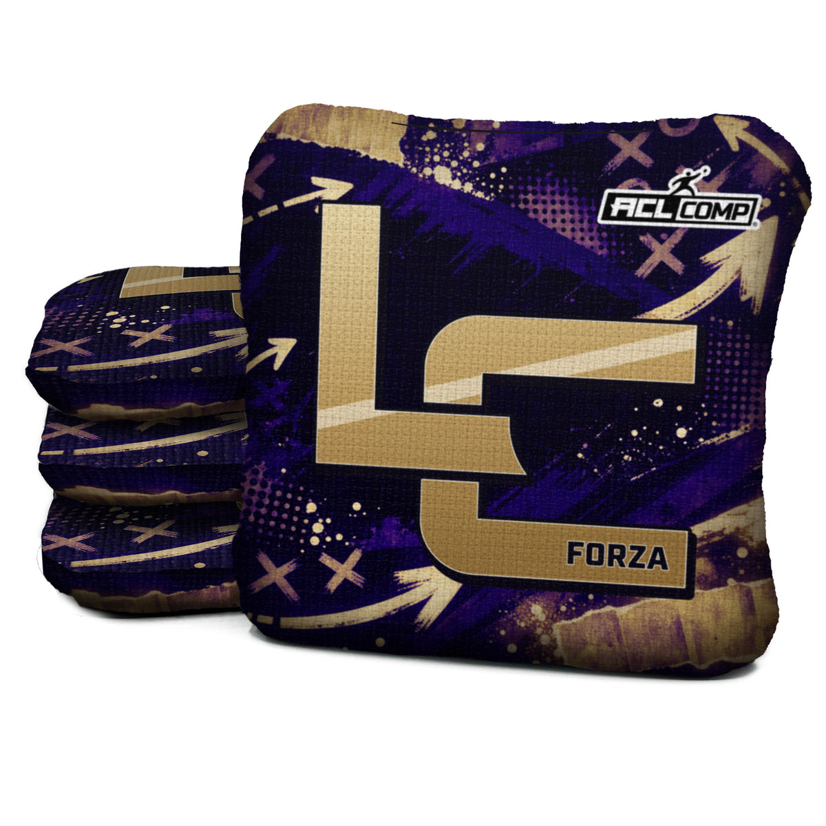 Baltimore football cornhole bags, Forza - 6/9 - ACL COMP, Purple, Gold, Black
