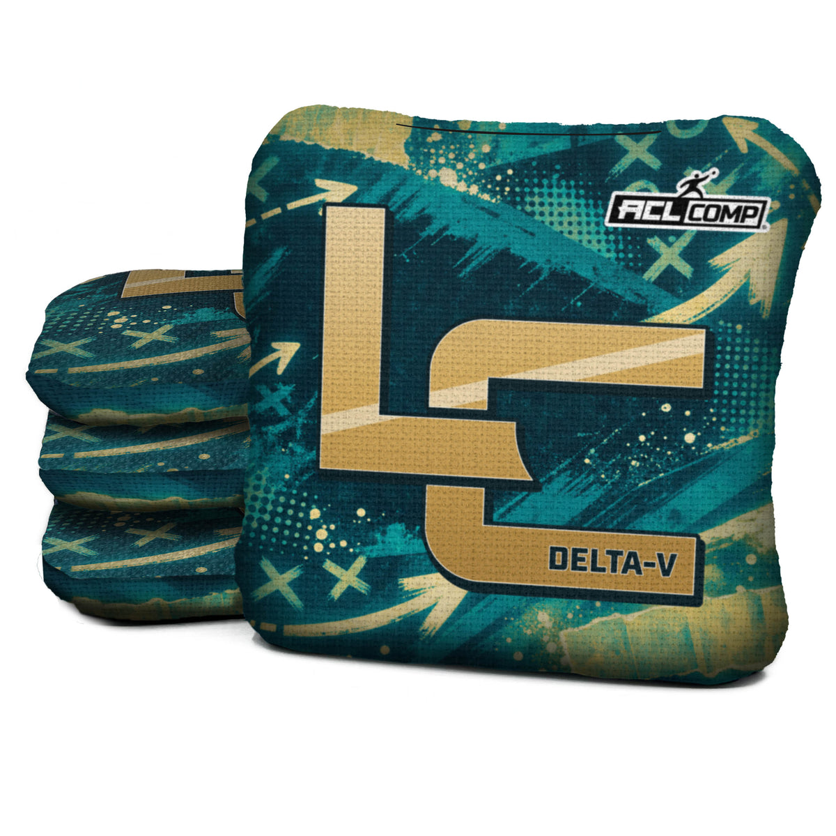 Jacksonville football cornhole bags, Delta-V 5/8- ACL COMP, Teal, Gold, Black