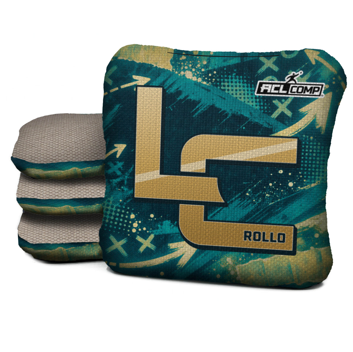 Jacksonville football cornhole bags, Rollo 4/7 - ACL COMP, Teal, Gold, Black