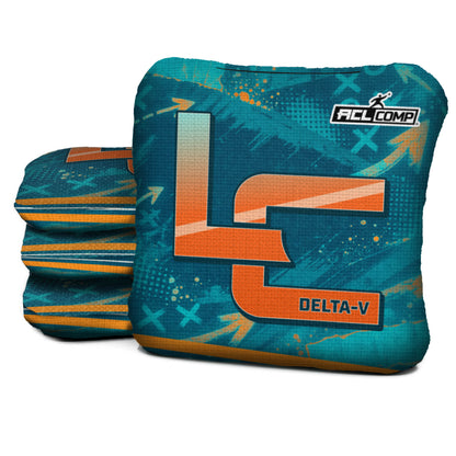 Miami football cornhole bags, Delta-V 5/8- ACL COMP, Aqua, Orange