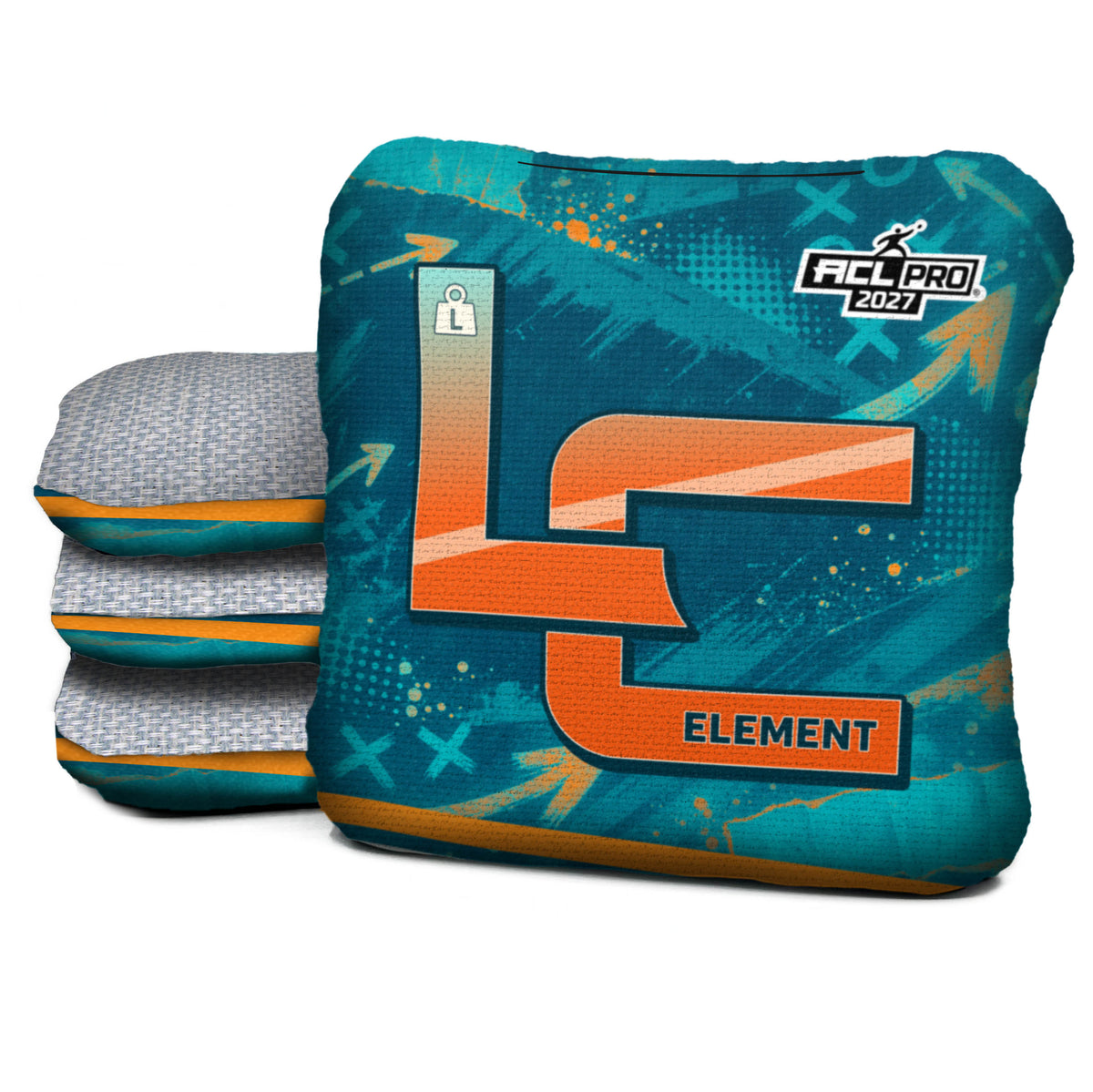 Miami football cornhole bags, Element - L 5/8 - ACL PRO, Aqua, Orange
