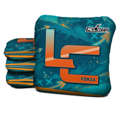 Miami football cornhole bags, Forza - 6/9 - ACL COMP, Aqua, Orange