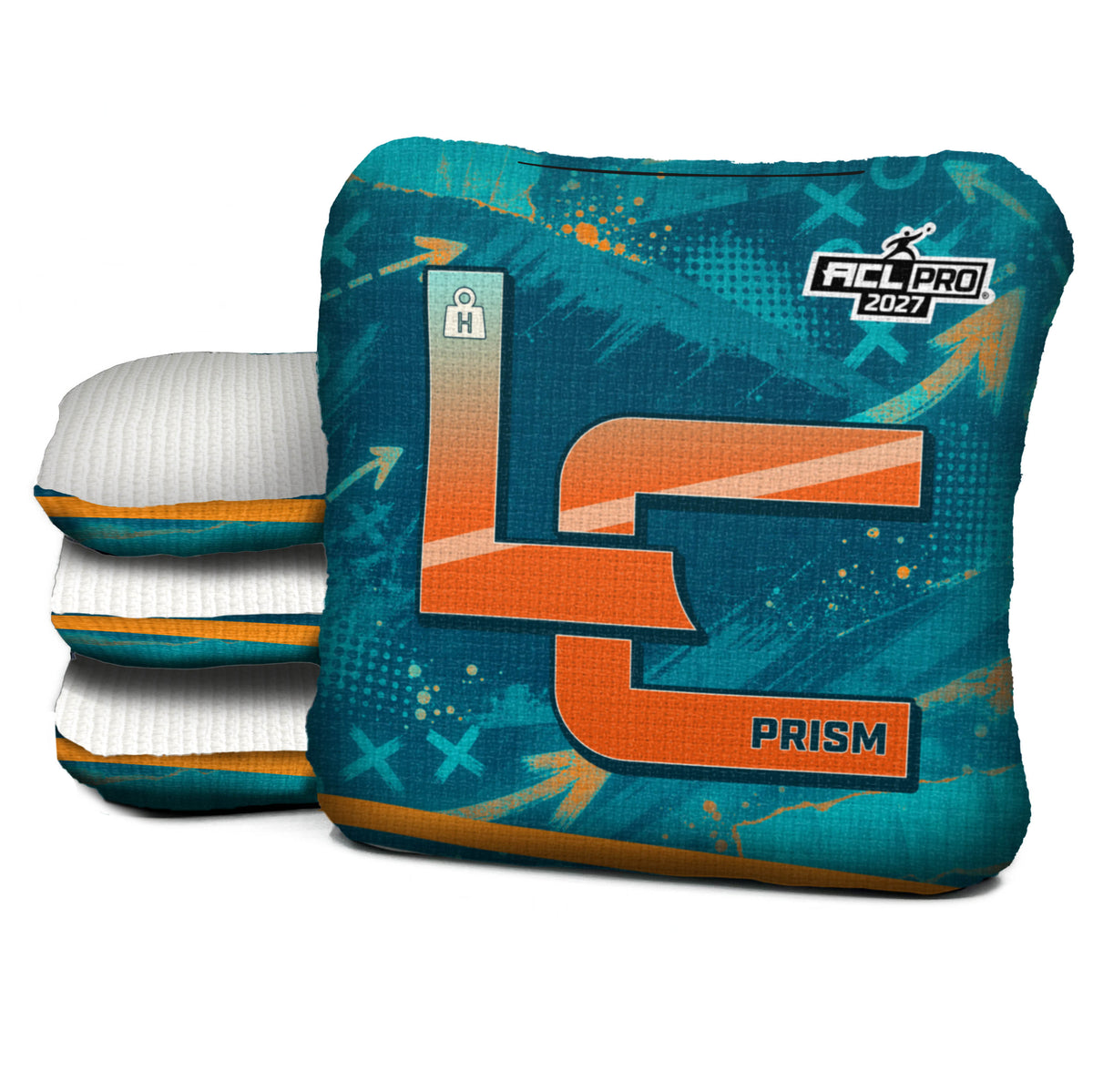 Miami football cornhole bags, Prism - H 5/9 - ACL PRO, Aqua, Orange