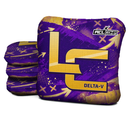 Minneapolis football cornhole bags, Delta-V 5/8- ACL COMP, Purple, Gold