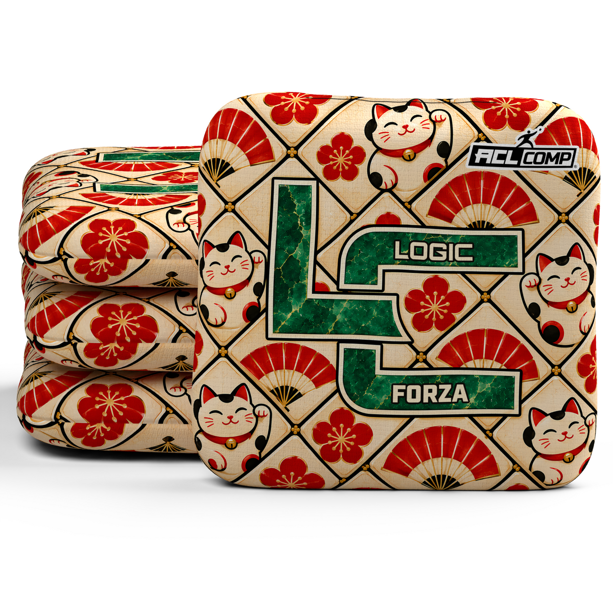 Lucky Jade Forza ACL cornhole bags, set of four, with matching printed TBO slow sides.