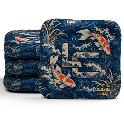 Koi LC Forza Unstamped Regular cornhole bags, set of four, koi and LC background-only printed slow side.