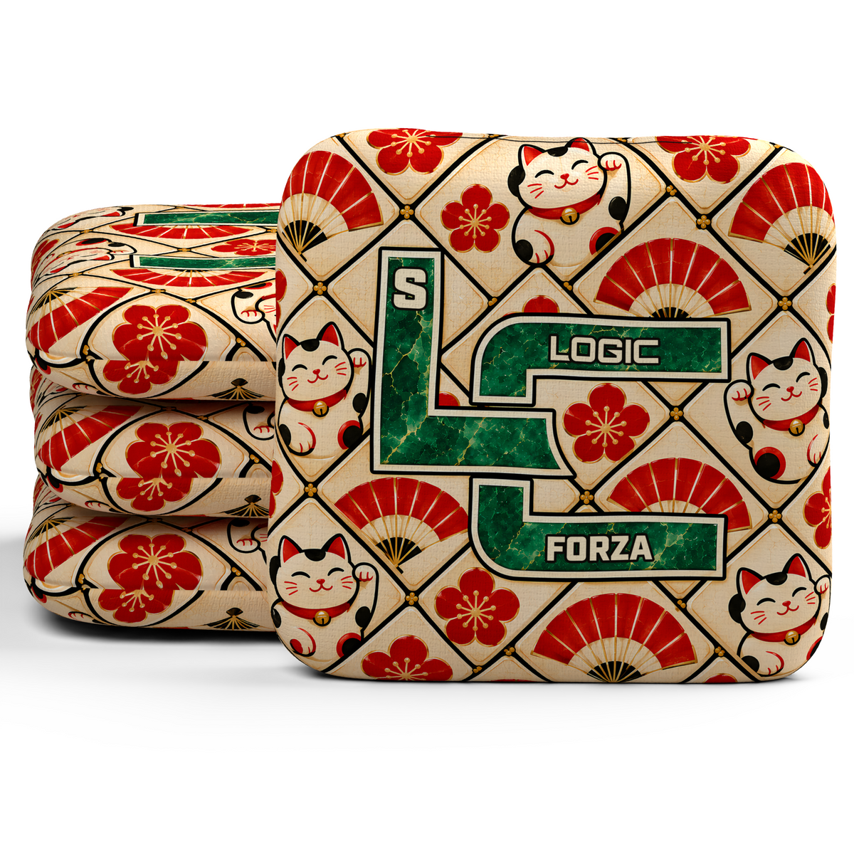 Lucky Jade Forza Unstamped S cornhole bags, set of four, with matching printed TBO slow sides.