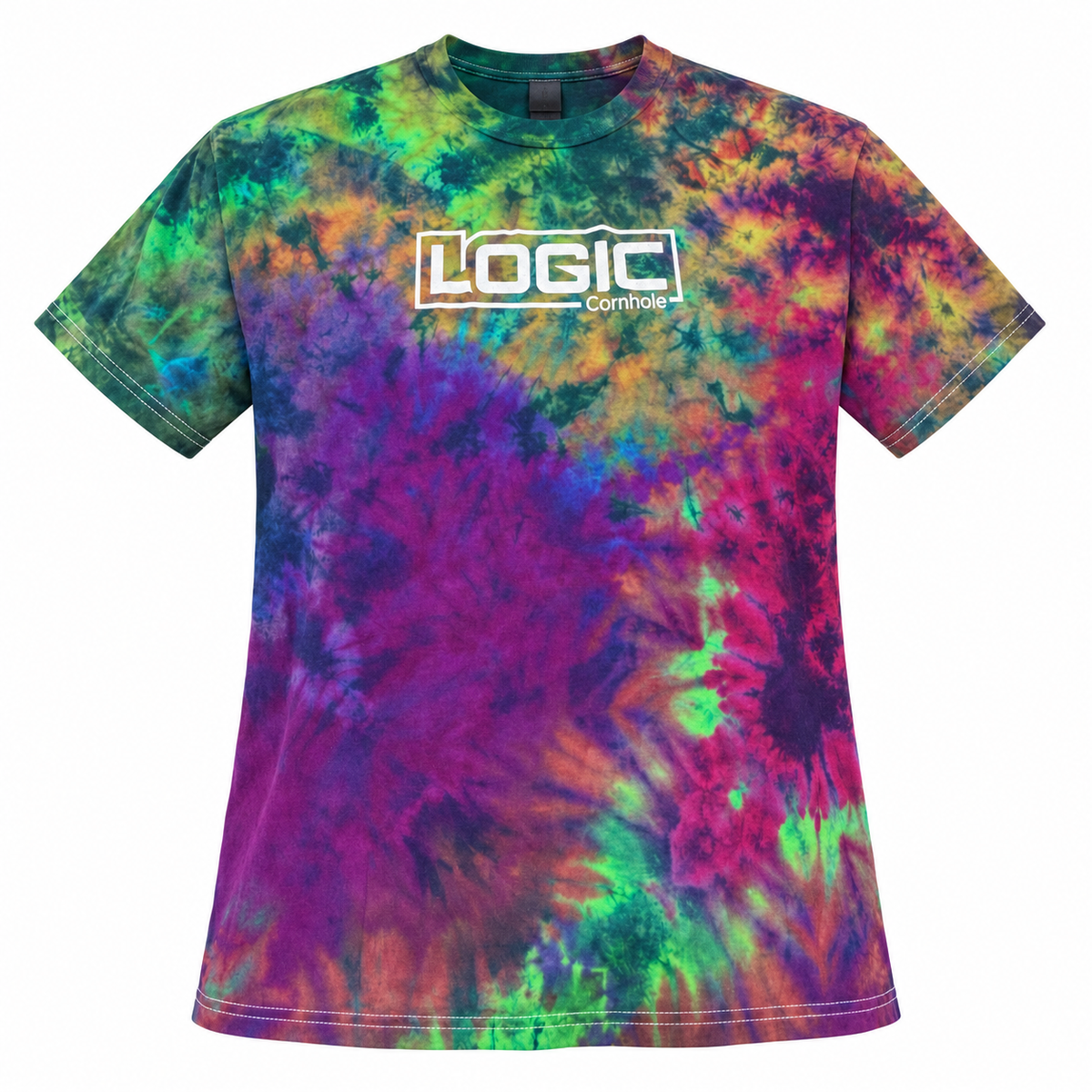 Ghost mockup of Logic Cornhole multicolor tie-dye T-shirt, adult 2XL, front