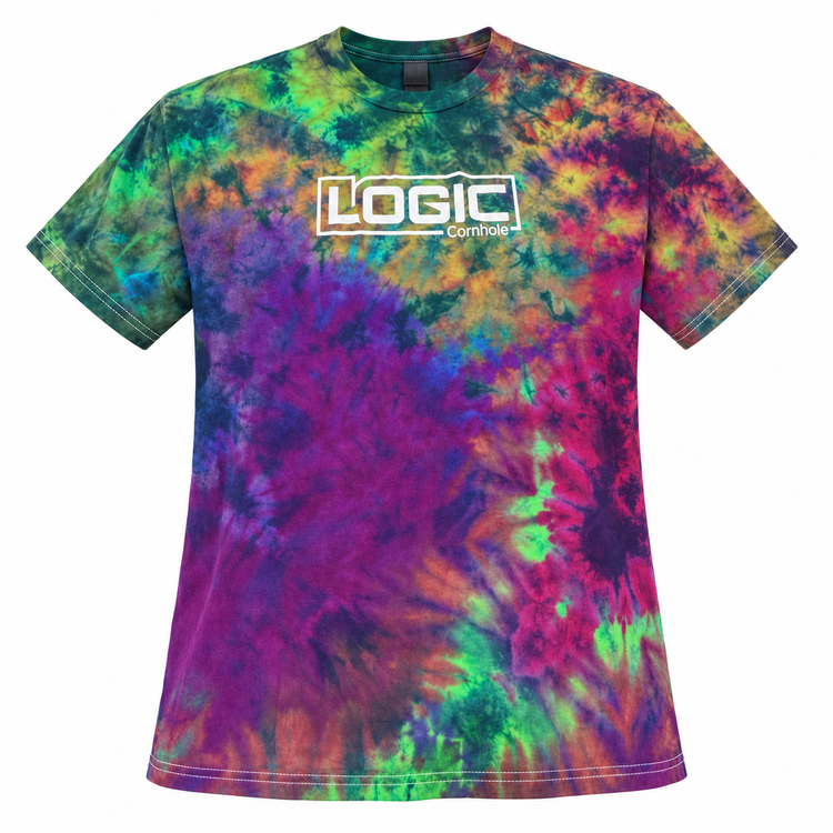 Ghost mockup of Logic Cornhole multicolor tie-dye T-shirt, adult 2XL, front