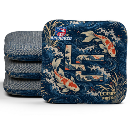 Koi LC Prism ACO Regular cornhole bags, set of four, Denim carpet.