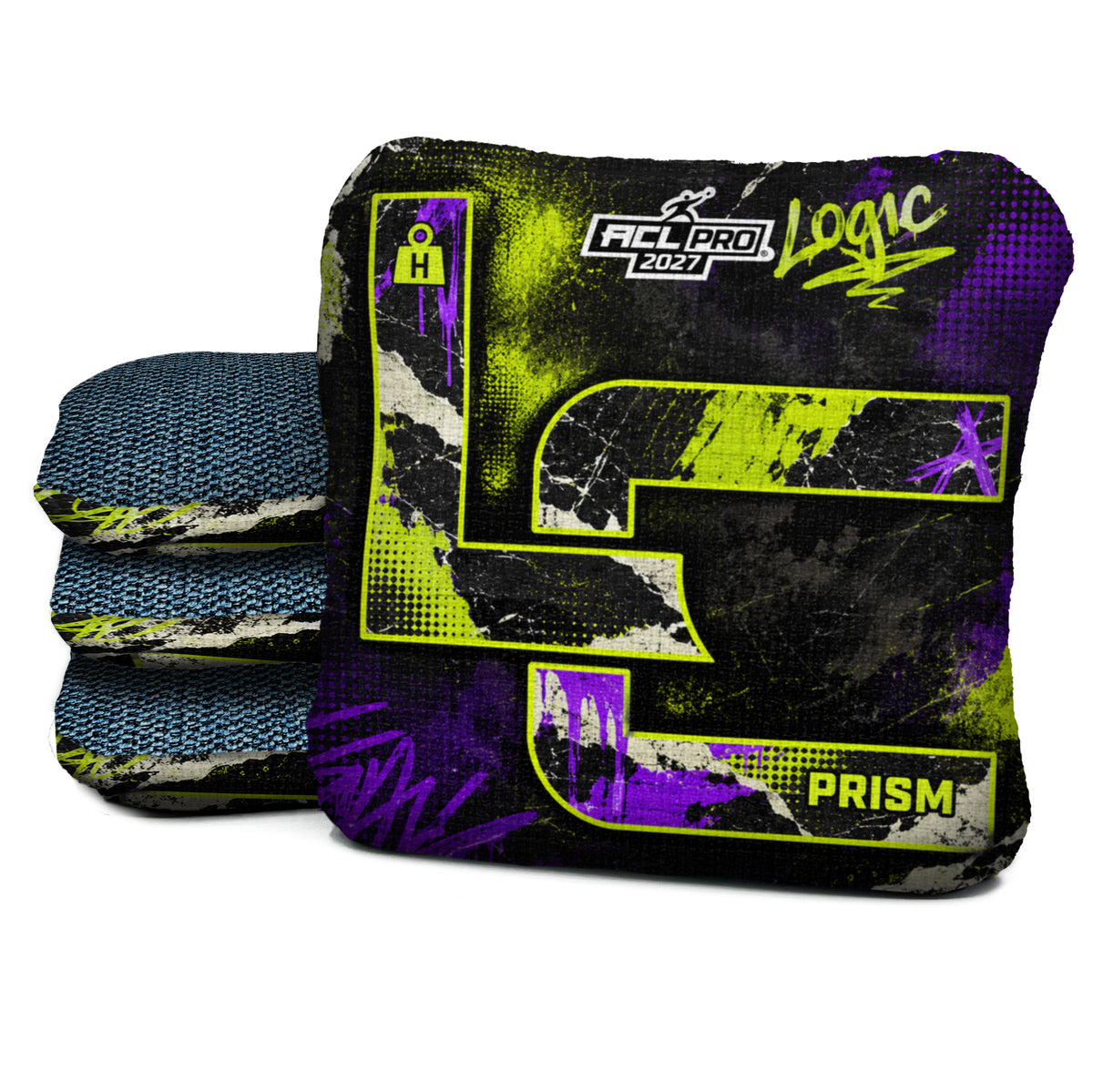 Acid Static PR-H cornhole bags with Indigo carpet