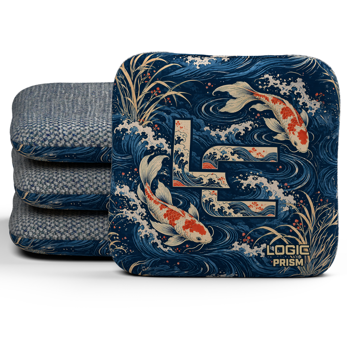 Koi LC Prism Unstamped Regular cornhole bags, set of four, Denim carpet.