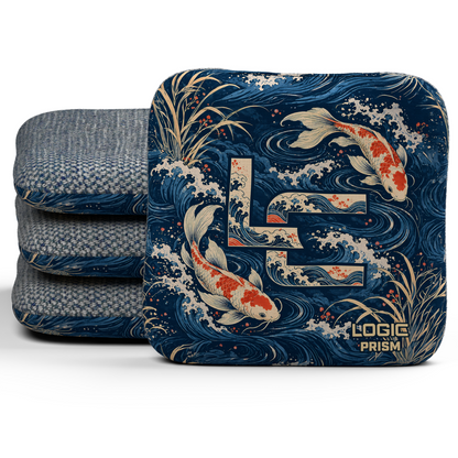 Koi LC Prism Unstamped Regular cornhole bags, set of four, Denim carpet.