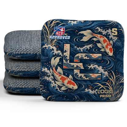 Koi LC Prism ACO S cornhole bags, set of four, Denim carpet.